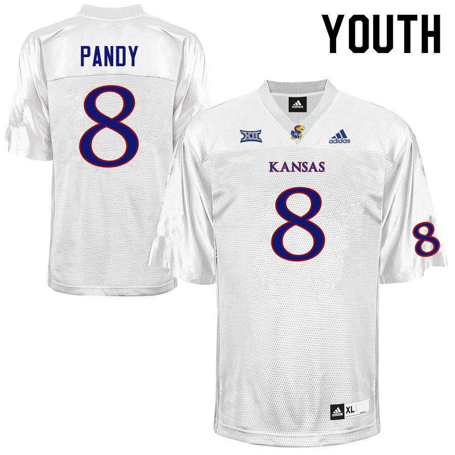 Youth #8 Anthony Pandy Kansas Jayhawks College Football Jerseys Sale-White - Click Image to Close